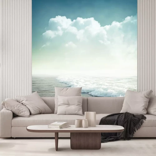 Fotobehang Zomerlandschap met uitzicht op een strand