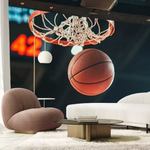 Fotobehang 3D basketbal in vlucht