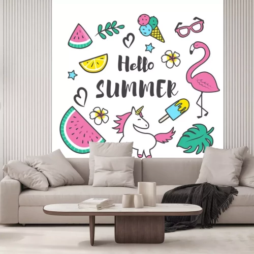 Sticker Zomer collectie. Set van zomer pictogrammen en ontwerpelementen.