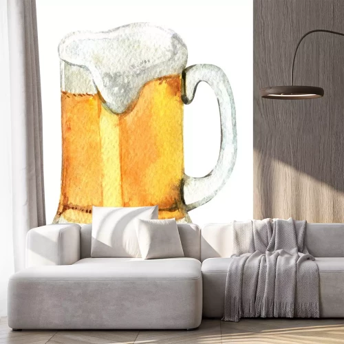 Sticker Glas bier dat op witte achtergrond, waterverfillustratie wordt geïsoleerd