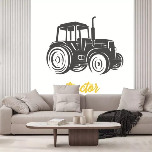 Sticker Tractor. Zwart en wit illustratie.