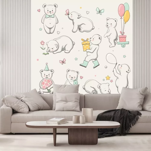 Sticker Schattige kleine beer collectie. Perfectioneer voor de groetkaart van de babydoucheviering, stickers, uitnodiging, t-shirtdruk, manierontwerp, kinderenslijtage. Cartoon hand getrokken stijl, vectorill