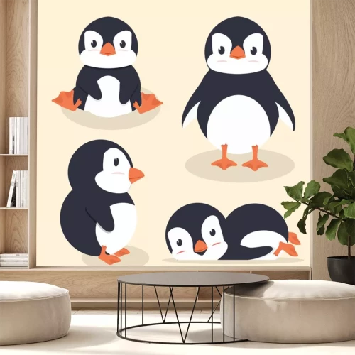 Sticker Schattige kleine pinguïn vector set