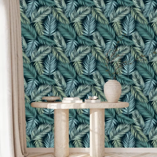 Behang Palmbladeren op een donkere achtergrond