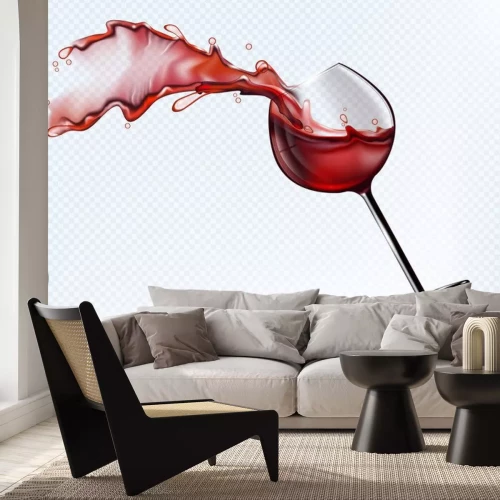 Sticker Een glas rode wijn die in de herfst bespat. Realistische vector afbeelding.