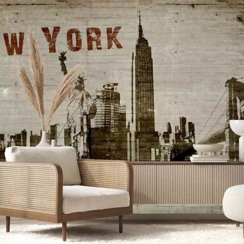 Fotobehang Illustratie van een graffiti op een betonnen muur van de stad New york