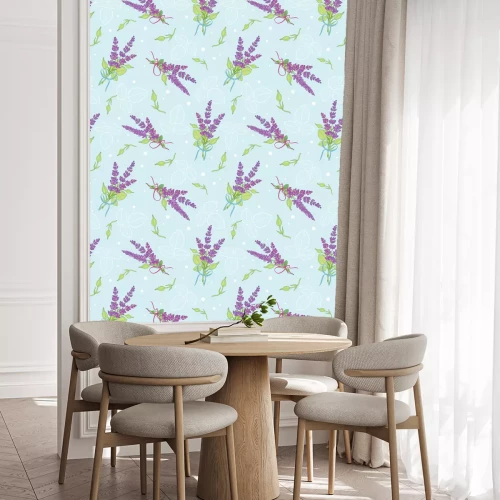 Behang Lavendelboeketten blauw vector naadloos patroon. Mooie violette lavendel retro achtergrond. Elegante stof op lichte achtergrondontwerp van het oppervlaktepatroon.