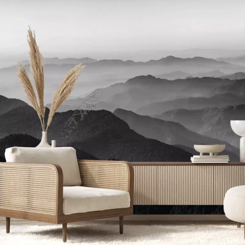 Fotobehang Vallei en bergen in zwart-wit
