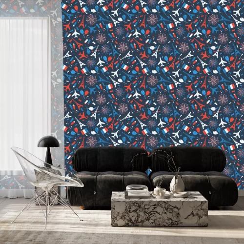 Behang Bastille Day, Independence Day of France, symbolen. Naadloos patroon met symbool van viering.