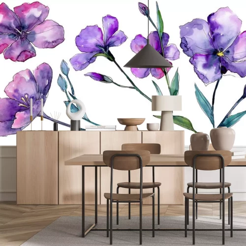 Sticker Purpere bloemenillustratie in waterverfesthetiek