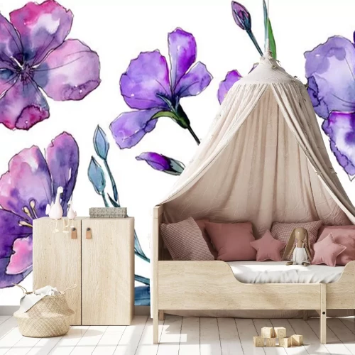 Sticker Purpere bloemenillustratie in waterverfesthetiek