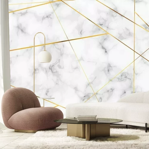 Fotobehang Rechte lijnen op wit marmer