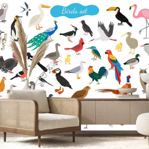 Sticker Aantal vogels op witte achtergrond.