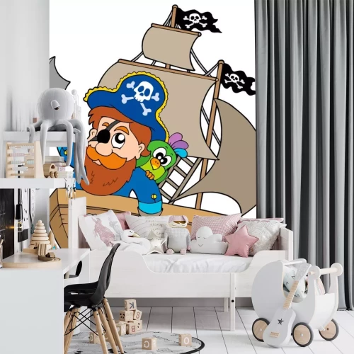 Sticker Een piraat in een blauwe mantel op een schip