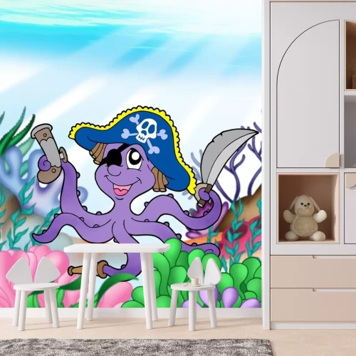 Sticker Paarse piratenoctopus met een ooglapje