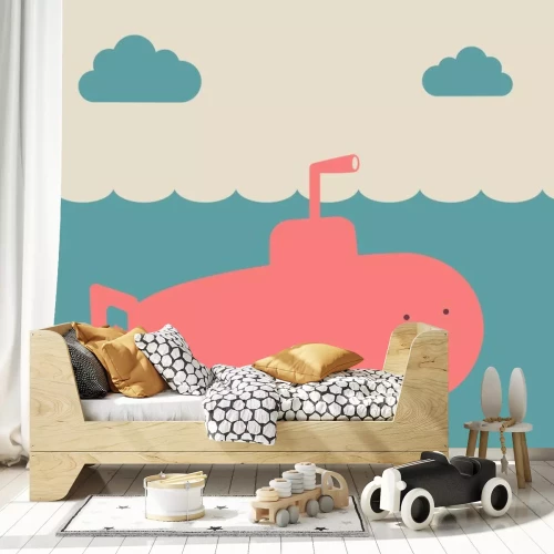 Sticker Lachende roze onderzeeër minimalistische afbeelding