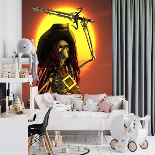 Sticker Piraatskelet met dreadlocks fantasiekunstwerk