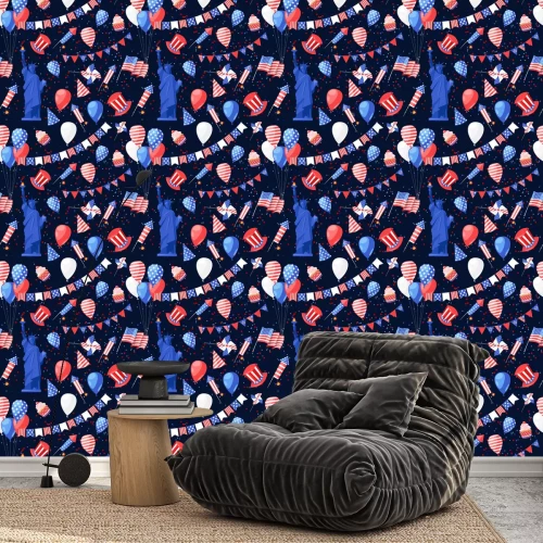 Behang USA naadloze marine patroon. Vector achtergrond afdrukken. Amerikaanse nationale symbolen, viering Independence Day