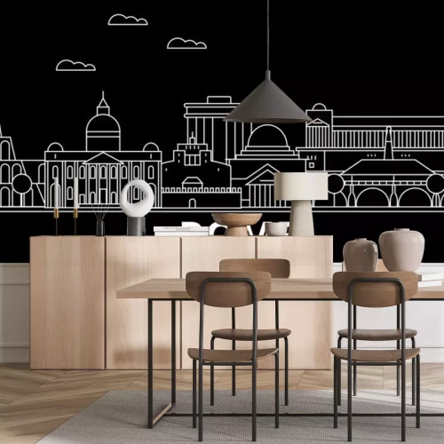 Sticker Rome silhouet skyline. Italië - Rome vectorstad, Italiaanse lineaire architectuur, gebouwen. Rome lijn reizen illustratie, bezienswaardigheden. Het vlakke pictogram van Italië, de Italiaanse banner va