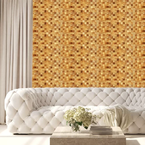 Behang Verschillend gekleurd hout - vierkante planken