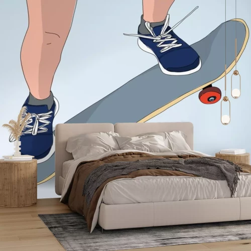 Sticker skateboard sprong illustratie - tekenstijl skateboarden concept -