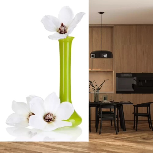 Sticker Witte bloemen in een groene vaas