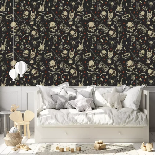 Behang Grunge naadloze patroon met schedels