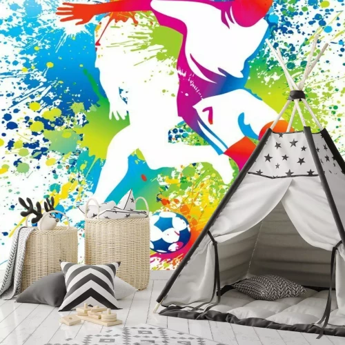 Fotobehang Gekleurde silhouetten van spelers