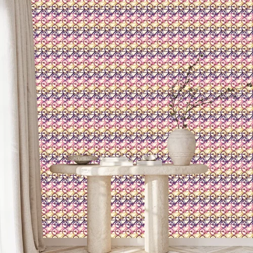 Behang Abstract naadloos patroon met fietsverkeerrijen, textuur van het manier de psychedelische vervoer voor de jeugd textiel, verpakkend document, de achtergronden van de sportconcurrentie