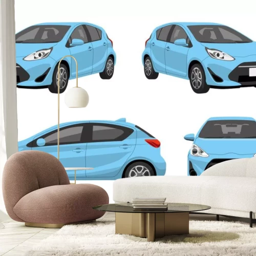 Sticker Een lichtblauwe auto vanuit verschillende hoeken