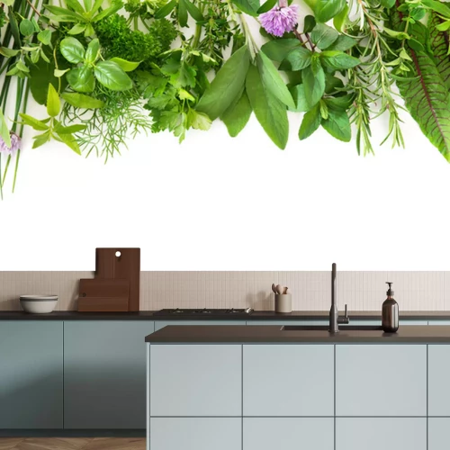 Fotobehang Verse groene kruiden op een witte achtergrond