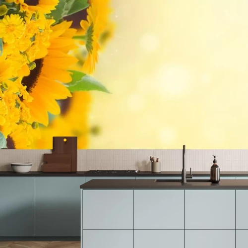 Sticker Een boeket zonnebloemen op een gele achtergrond