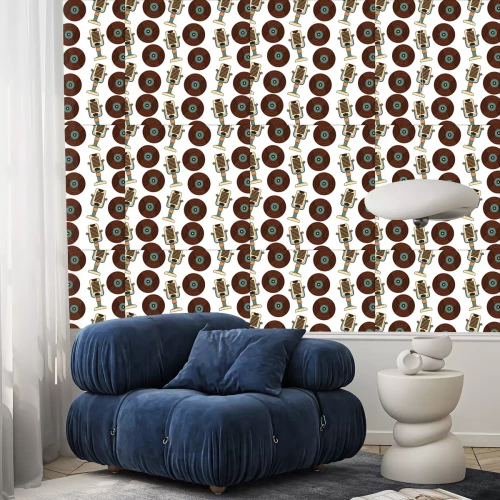 Behang vintage oude vinyl record microfoon retro patroon vectorillustratie