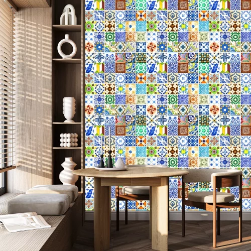 Behang Verzameling van oranje patronen tegels