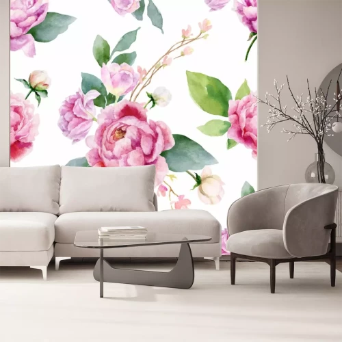 Sticker schilderen naadloos patroon van pioenbloemen 