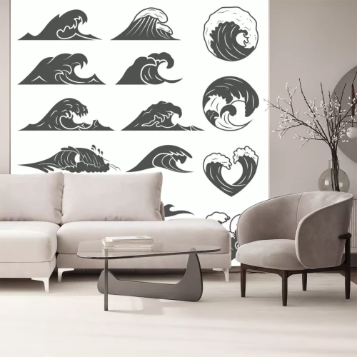 Sticker Minimalistische tekeningen met zeegolven