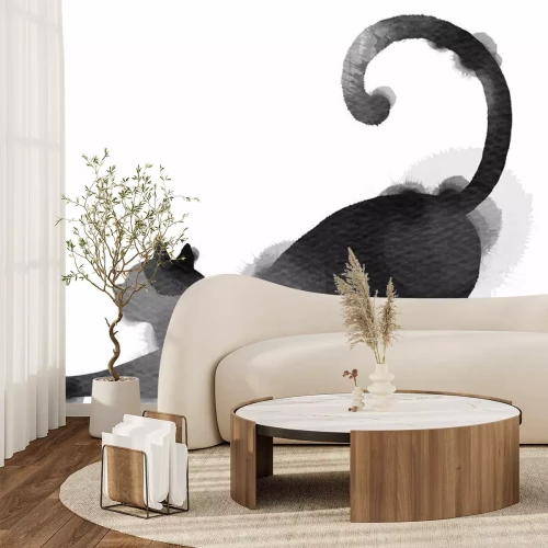 Sticker Silhouet van aquarel zwarte kat