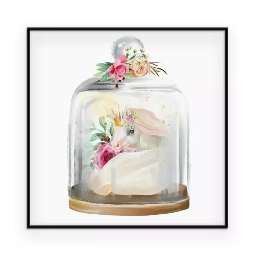 Poster Aquarel schilderij van een eenhoorn met een kroon.