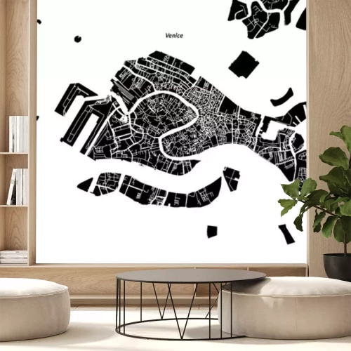Fotobehang Minimalistische vectorkaart van Venetië in zwart-wit