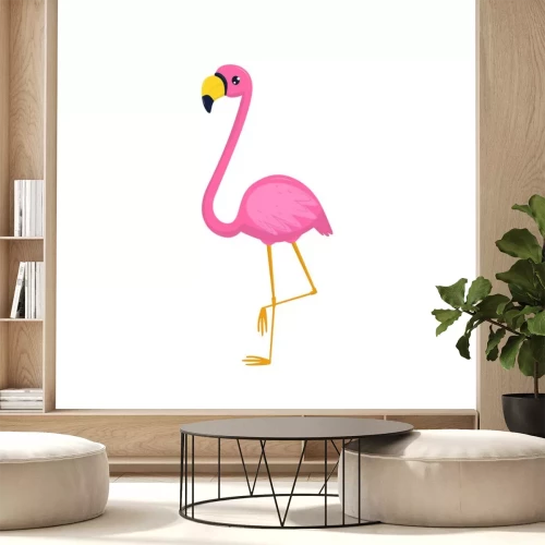 Sticker Platte vector pictogram van flamingo. Tropische vogel met roze verenkleed en lange benen en nek. Element voor ansichtkaart, promobanner of flyer