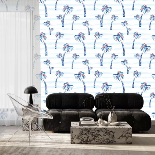 Behang Palmbomen in blauwtinten