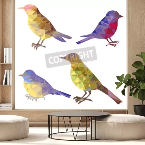 Sticker vector set veelhoekige vogels silhouetten