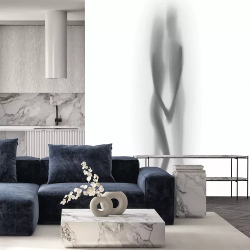 Fotobehang Intiem silhouet van geliefden achter diffuus licht