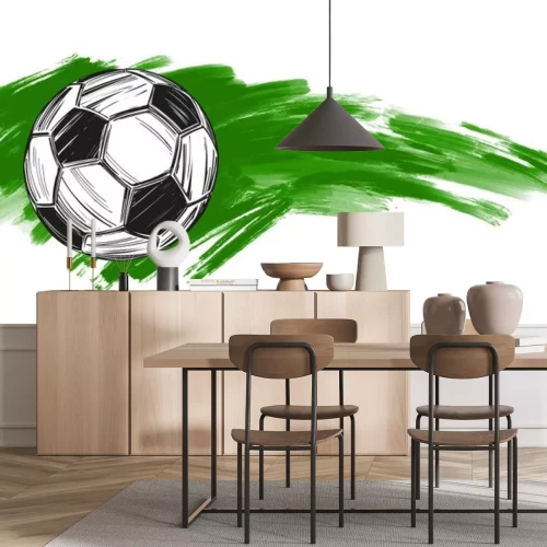 Sticker Voetbal in zwart-wit op groene achtergrond