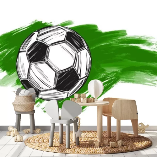 Sticker Voetbal in zwart-wit op groene achtergrond