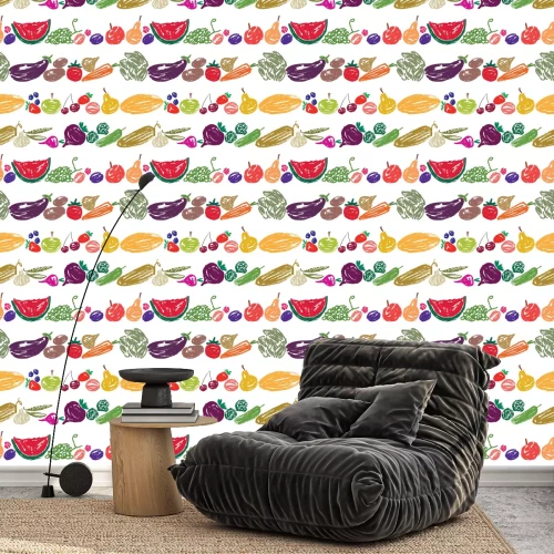 Behang Groenten geschilderd met krijt