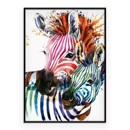 Poster Kleurrijke zebra's in aquarel
