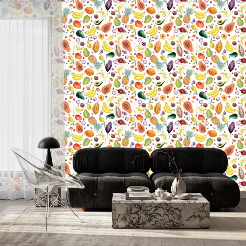 Behang Aquarel tropisch fruit op een witte achtergrond