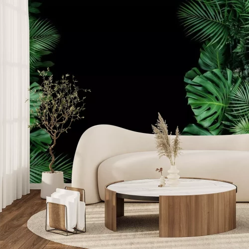 Fotobehang Grote planten op een zwarte achtergrond