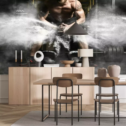 Fotobehang Man en kettlebell